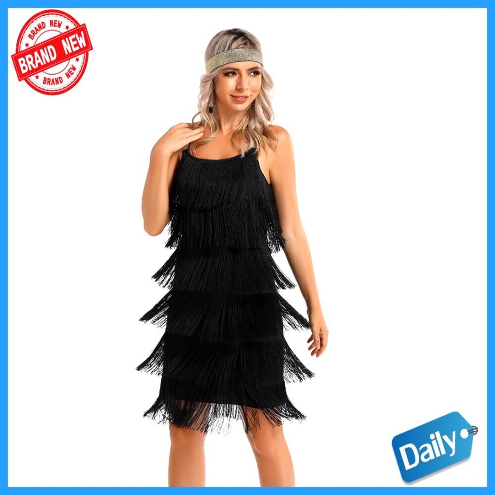 Flapper Tassel Dress with Headband Size S 20s Costume Party Mini Dress